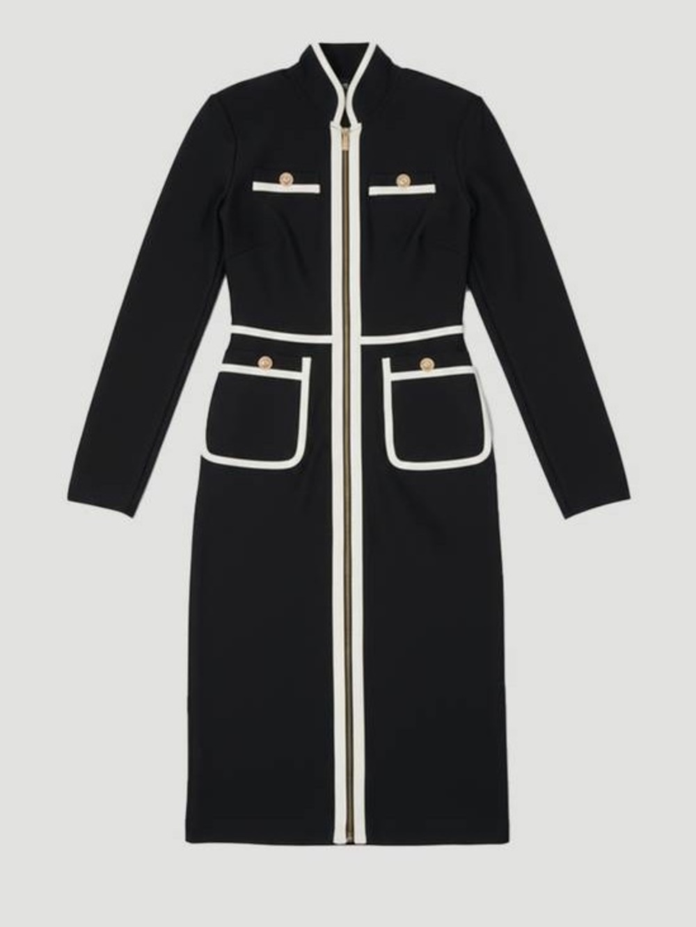 Karen Millen Military Bandage Black Long Sleeve Midi Dress NWT